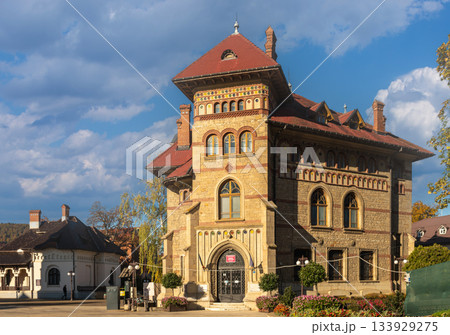 Detailed close-up of historical Casa Ceaushu architecture Piatra Neamt 133929275