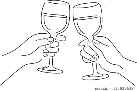 ワイングラスで乾杯する手の線画イラスト お祝い パーティー お酒 素材 ワイングラスで乾杯する手の線画イラスト お祝い パーティー お酒 素材 133929632