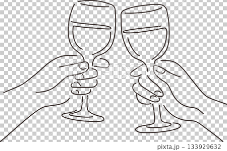 手繪插圖，雙手舉起酒杯碰杯，慶祝派對酒水素材 133929632