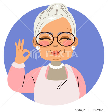 Cute Old Granny Making OK Gesture Cartoon Vector Illustration 133929648