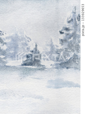 Watercolor winter forest with pine tree in soft colors illustration. Minimalist nature landscape hand painted muted. Artistic hand drawn chilly season scene for Christmas and New Year. Watercolor winter forest with pine tree in soft colors illustration. Minimalist nature landscape hand painted muted. Artistic hand drawn chilly season scene for Christmas and New Year. 133929653