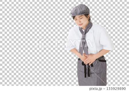 コックコートを着た女性（腹痛,お腹,痛い） 133929890
