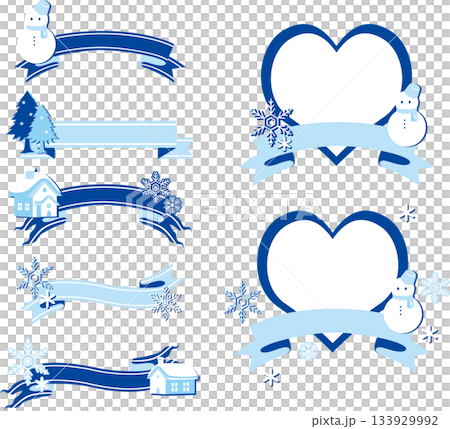Winter ribbon and snowman decoration material set, ornaments, frames, banners, illustrations, and designs Winter ribbon and snowman decoration material set, ornaments, frames, banners, illustrations, and designs 133929992