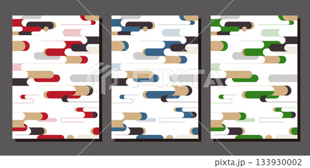Aサイズ縦型の和モダンな背景素材:日本の伝統的な文様の霞のある風景イラスト。青・赤・緑の3枚セット Aサイズ縦型の和モダンな背景素材:日本の伝統的な文様の霞のある風景イラスト。青・赤・緑の3枚セット 133930002