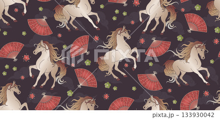 Horse seamless pattern in chinese style Horse seamless pattern in chinese style 133930042
