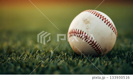 芝生の上に汚れた野球ボール 133930516