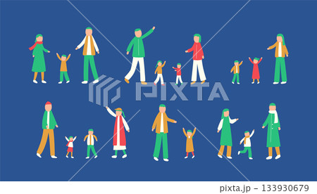 冬を過ごす家族のイラストセット 133930679