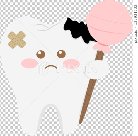 Cute decayed tooth cartoon holding lollipop funny dental illustratio Cute decayed tooth cartoon holding lollipop funny dental illustratio 133931532