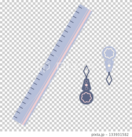 糸通しと物差しの裁縫道具イラストセット 糸通しと物差しの裁縫道具イラストセット 133931582