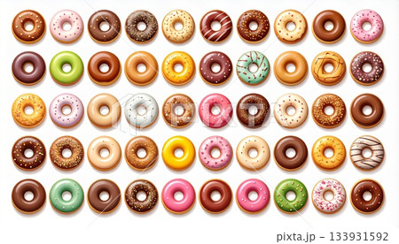 ドーナツのアイコンセット｜イラスト風スイーツ素材 133931592