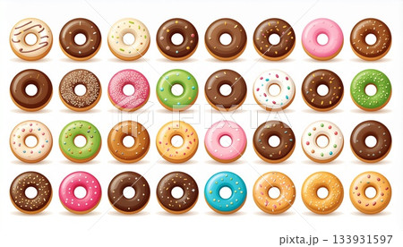 ドーナツのアイコンセット｜イラスト風スイーツ素材 133931597