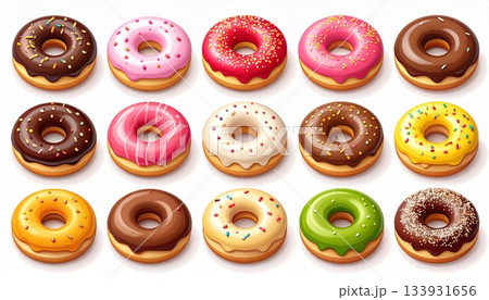 ドーナツのアイコンセット｜イラスト風スイーツ素材 133931656