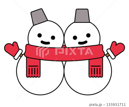 赤いマフラーをした2体の雪だるまのイラスト素材 [133931711] - PIXTA