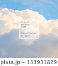 Demonstrating color of 2026 year. Cloud Dancer. White background with text color of the year 2026 133931829