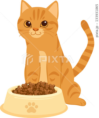 cat feeding time orange tabby kitten with food bowl adorable pet illustration for animal and lifestyle content cat feeding time orange tabby kitten with food bowl adorable pet illustration for animal and lifestyle content 133931865