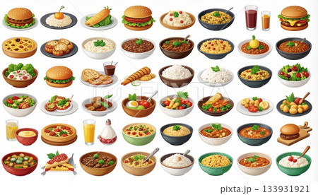 洋食メニューのアイコンセット｜イラスト風フード素材 133931921