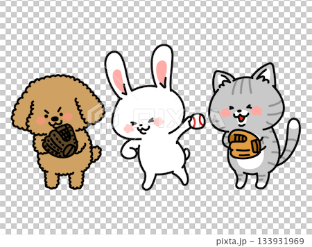 Let's play baseball! A trio of dogs, cats and rabbits who want to play baseball 133931969