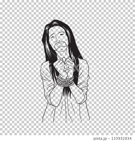Woman hostage with bound hands 133932834