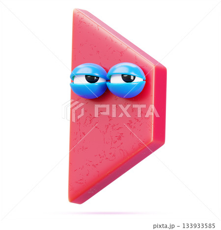 Red trapezoid 3d character - sleepy geometric shape with blue narrowed eyes, tired face. Cute trapezium basic figure, funny comic mascot. Cartoon emoji isolated on white background. 3D illustration 133933585