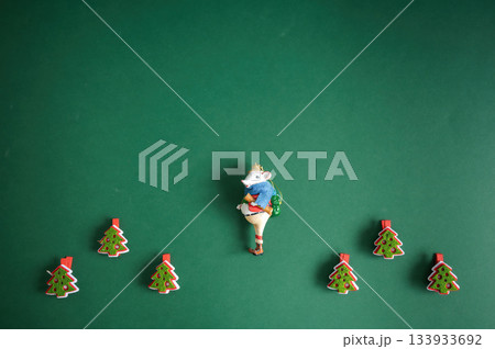 Dark Green Christmas Background with Decorations Dark Green Christmas Background with Decorations 133933692