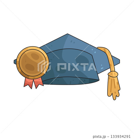 illustration of Graduation Cap with Badge illustration of Graduation Cap with Badge 133934291
