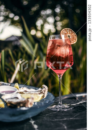 red wine sangria and spanish galician seafood snacks at sunset in santiago de compostela spain 133934302