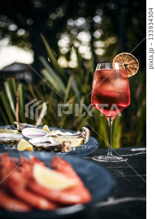 red wine sangria and spanish galician seafood snacks at sunset in santiago de compostela spain red wine sangria and spanish galician seafood snacks at sunset in santiago de compostela spain 133934304