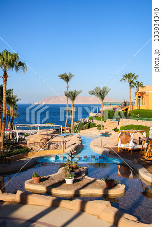 A resort landscape of an Egyptian hotel overlooking Tiran Island 133934340