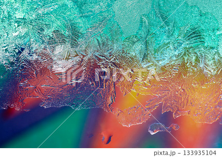 Ice texture on the frozen glass. Abstract background. Gradient color Ice texture on the frozen glass. Abstract background. Gradient color 133935104