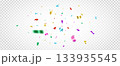 Confetti color falling. Bright colorful tinsel. Party backdrop. Holiday background. Christmas ornaments. Festive firework. Carnival celebration. Birthday serpentine decor. Vector illustration 133935545