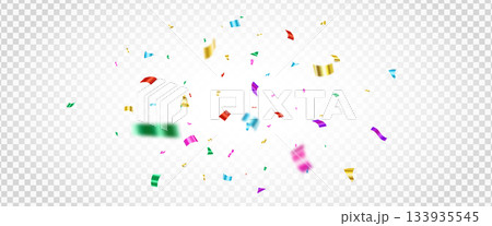 Confetti color falling. Bright colorful tinsel. Party backdrop. Holiday background. Christmas ornaments. Festive firework. Carnival celebration. Birthday serpentine decor. Vector illustration Confetti color falling. Bright colorful tinsel. Party backdrop. Holiday background. Christmas ornaments. Festive firework. Carnival celebration. Birthday serpentine decor. Vector illustration 133935545