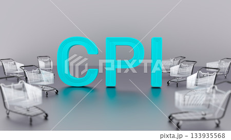 Growth of sales or growth of market basket or consumer price index concept. CPI. Shopping basket . 3d illustration Growth of sales or growth of market basket or consumer price index concept. CPI. Shopping basket . 3d illustration 133935568