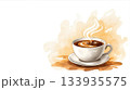 白いマグカップに入ったコーヒーの水彩画イラスト 133935575