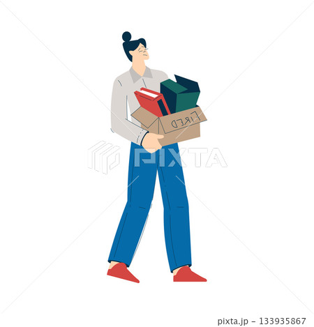 Unemployment Social Problem with Fired Woman Employee Hold Cardboard Box Vector Illustration Unemployment Social Problem with Fired Woman Employee Hold Cardboard Box Vector Illustration 133935867