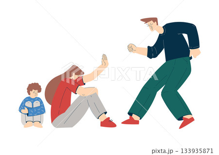 Domestic Abuse and Violence with Man Character Hitting Woman Vector Illustration 133935871