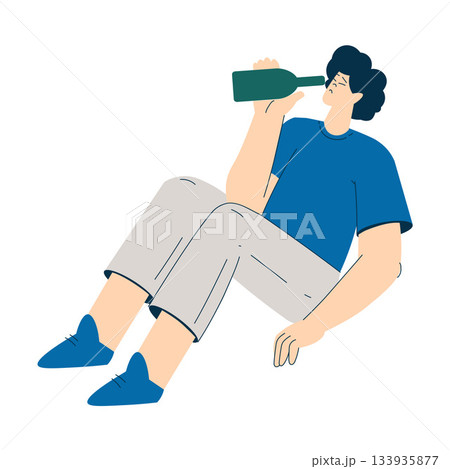 Man with Alcoholism Addiction as Social Problem Vector Illustration 133935877