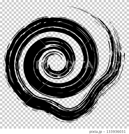 手描きかすれ筆タッチのうずまきストローク素材/黒 手描きかすれ筆タッチのうずまきストローク素材/黒 133936031