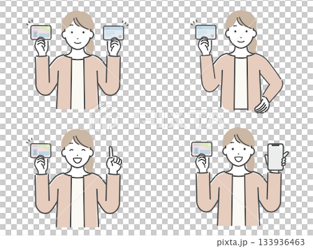 一組插圖,描繪了一位年輕女子手持“我的號碼”卡片。 一組插圖,描繪了一位年輕女子手持“我的號碼”卡片。 133936463