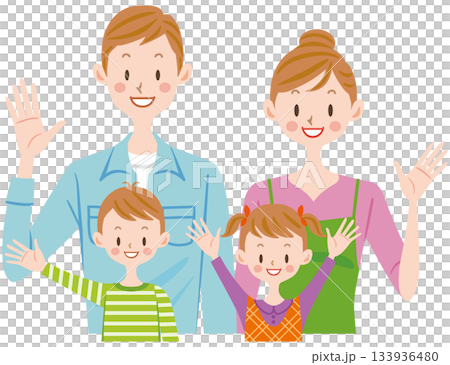 家族のイラスト　笑顔で手を振るファミリー 133936480