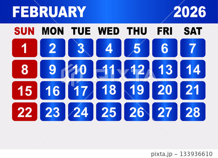 February 2026 Calendar Grid With Red Sundays And Blue Weekdays planner February 2026 Calendar Grid With Red Sundays And Blue Weekdays planner 133936610