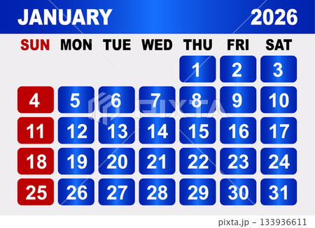 January 2026 Calendar Grid With Days And Dates vector illustration January 2026 Calendar Grid With Days And Dates vector illustration 133936611