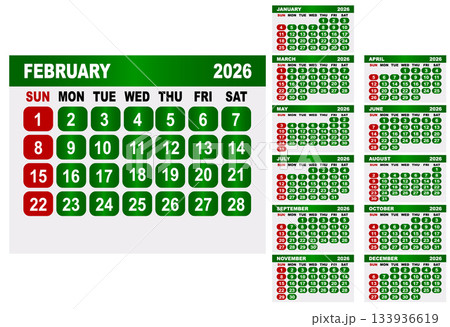 2026 calendar featuring February prominently with other months displayed January 2026 calendar featuring February prominently with other months displayed January 133936619