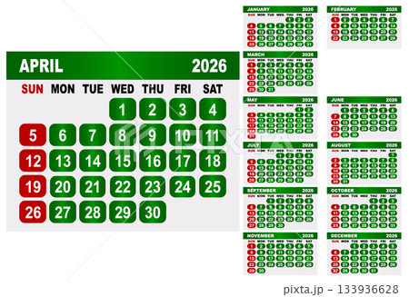 April 2026 Calendar with Full Year Overview month 133936628