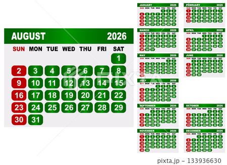 August 2026 Calendar with Full Year Overview month 133936630