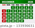 December 2026 Calendar Grid With Red Sundays And Green Weekdays month 133936631