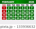 February 2026 Calendar Grid With Red Sundays And Green Weekdays month 133936632