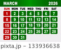 March 2026 Calendar Grid With Red Sundays And Green Weekdays planner 133936638