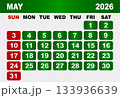 May 2026 Calendar Grid With Red Sundays And Green Weekdays planner 133936639