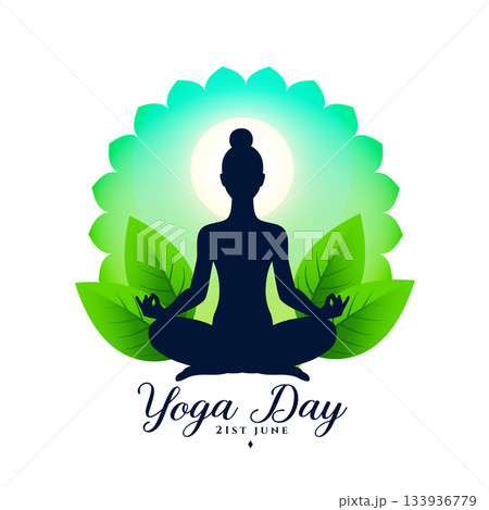eco friendly yoga day 21st june event poster with green leaves 133936779