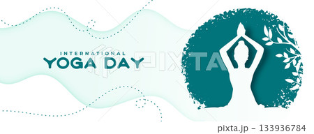 international yoga day banner woman doing asana with tree 133936784